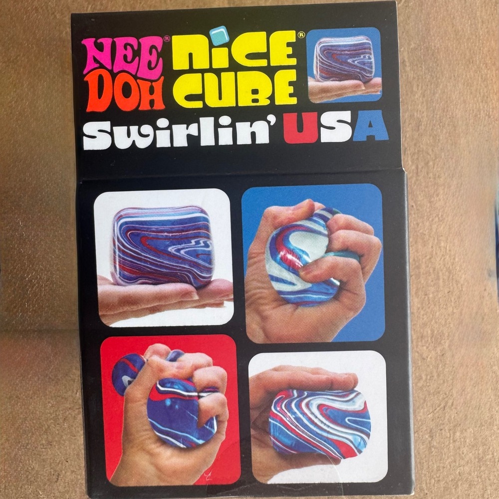 2 Schylling NeeDoh Nice Cube Swirlin' USA Special Edition Red White Blue Fidget - Picture 2 of 3